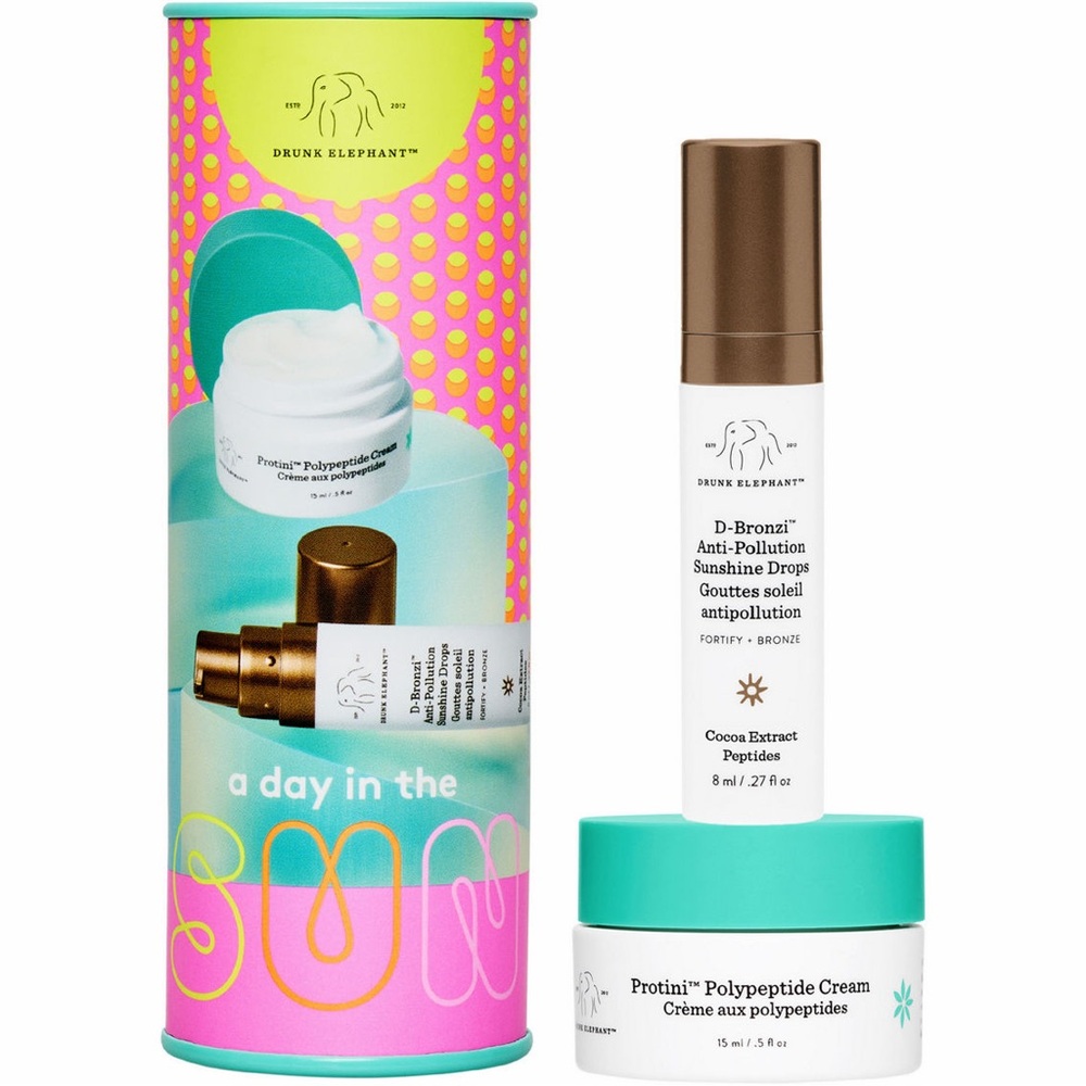 DRUNK ELEPHANT A DAY IN THE SUN 2-Pc Mini Set w/Protini Cream+D-Bronzi Drops NIB